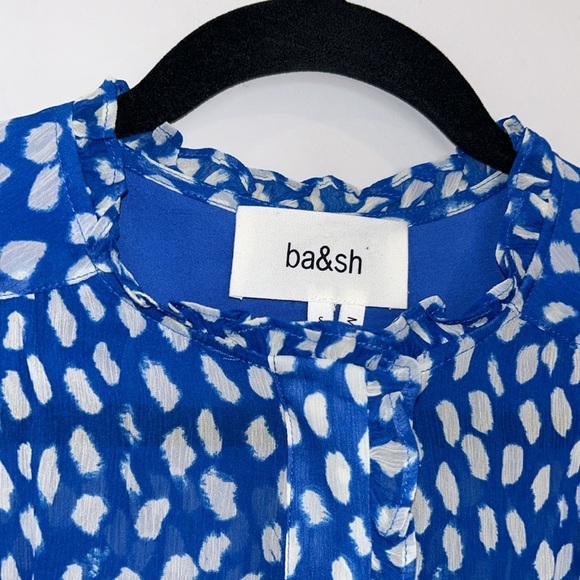 ba&sh Ruffle Bingo Giraffe Print Sheet Blouse Blue - Picture 8 of 12